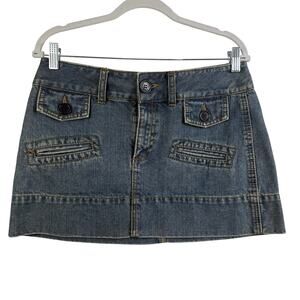 Y2K Vintage American Eagle Denim Micro Mini Skirt Size 8 Flap Pockets Retro